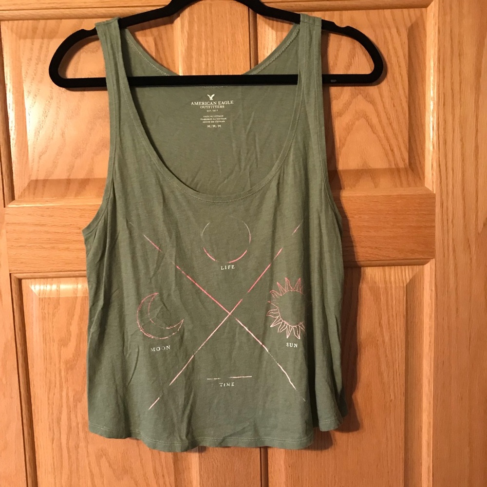 American Eagle Olive Green Moon and Sun Tank Top